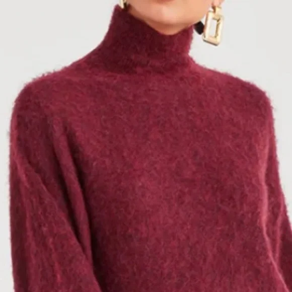 7 For All Mankind Mohair Wool Blend Balloon Sleeve Mock Neck Pullover Sw… - Picture 10 of 16